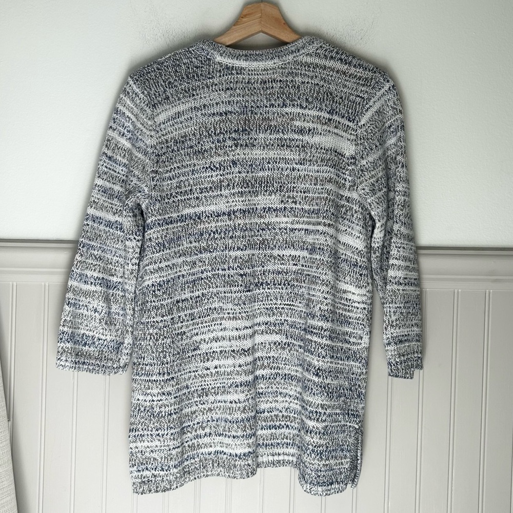 J. Jill Small Gray Blue White Knit Open-Front Cardigan 100% Cotton - Picture 5 of 5